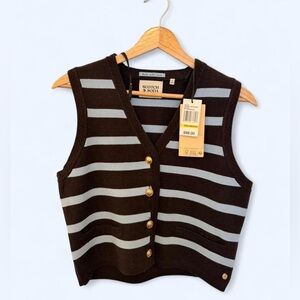 Scotch & Soda Women's Striped Sweater Vest in Brown and Baby Blue
